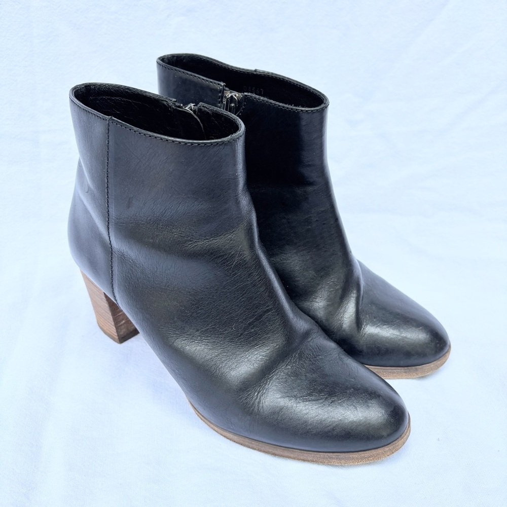 J Crew Italy Aggie Ankle Boots Booties Shoes Womens Size 7 Black Leather Zip Up